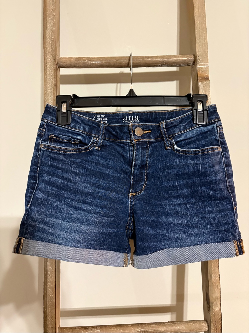 a.n.a Dark Blue Denim Rolled Cuff Jean Shorts
